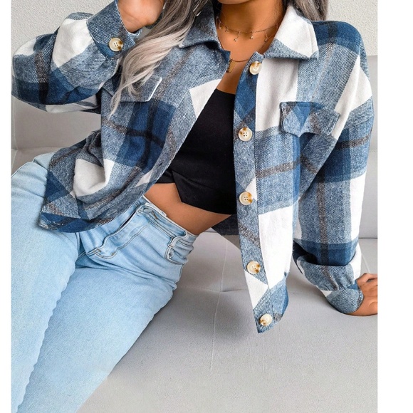 Cozy Plaid Print Button Down Loose Fit jacket Shacket - Picture 4 of 10